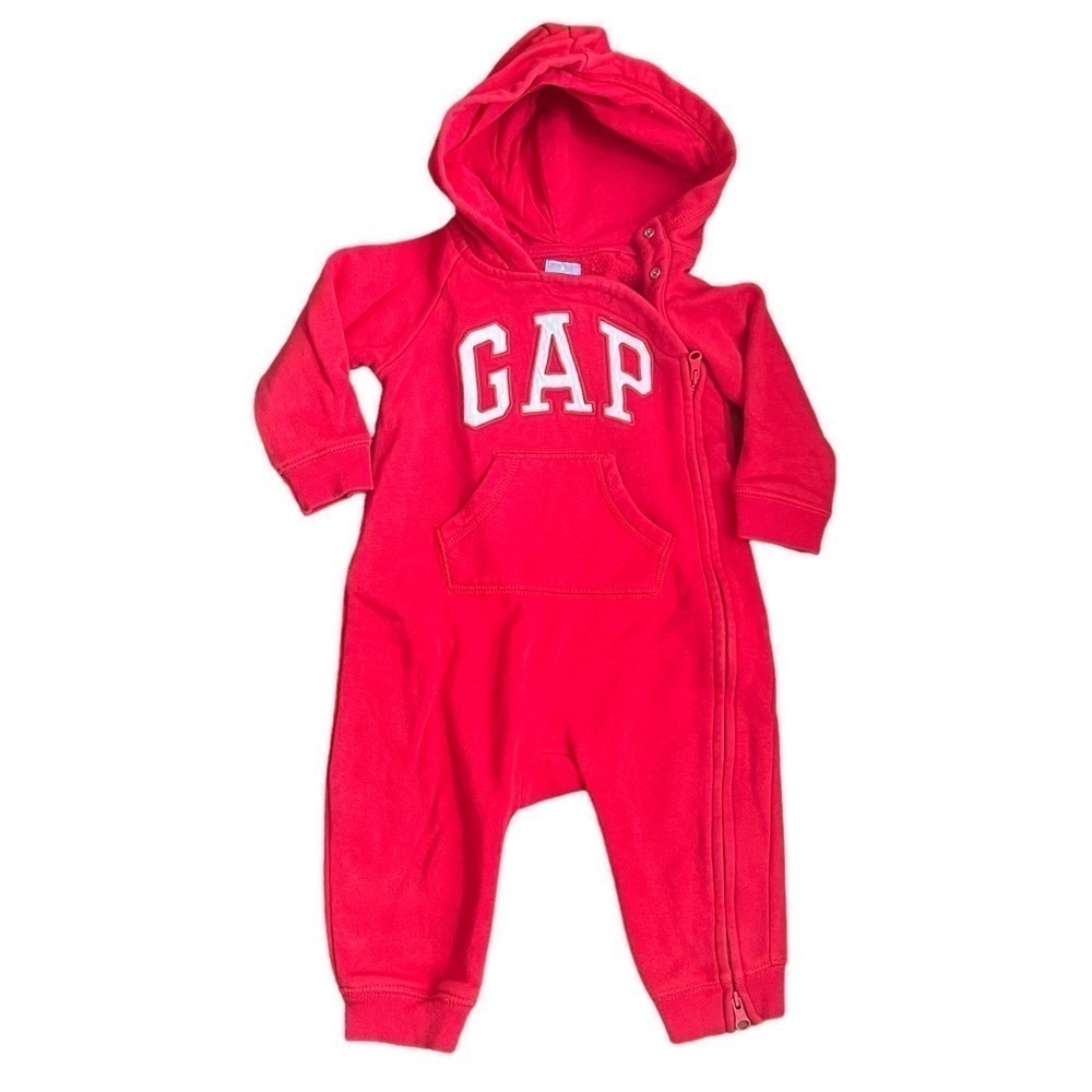 Baby Gap Infant Unisex Sz 6-12 months Red White Logo Hoodie One-Piece Full Zip